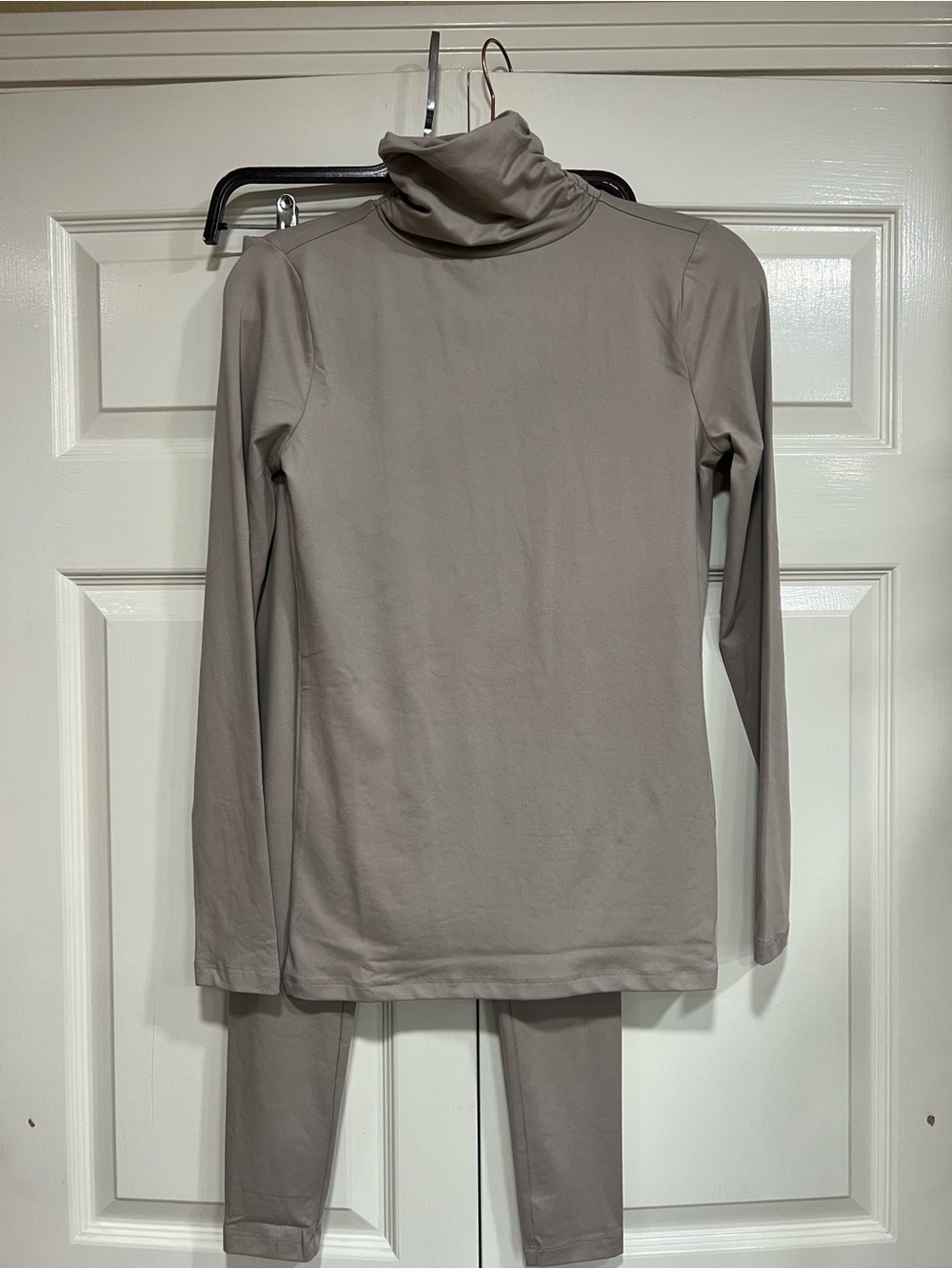 ZENANA Brushed Microfiber Taupe Mock Turtleneck Tunic and Leggings Set Small